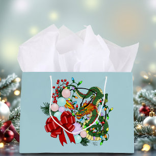 Grand Sac Cadeau Couronne de Noël Dragon Chinois Fantastique