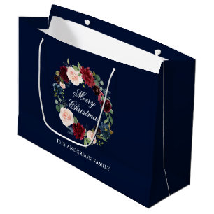 Grand Sac Cadeau Couronne florale aquarelle élégante Joyeux Noël