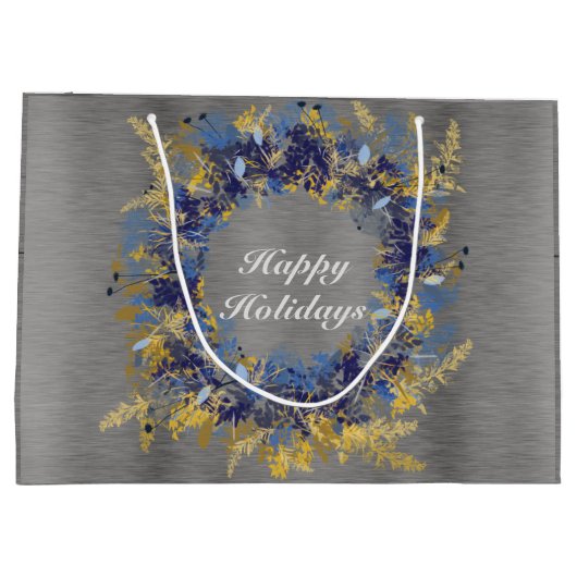 Grand Sac Cadeau Couronne peinte en bleu et en or (Dos)