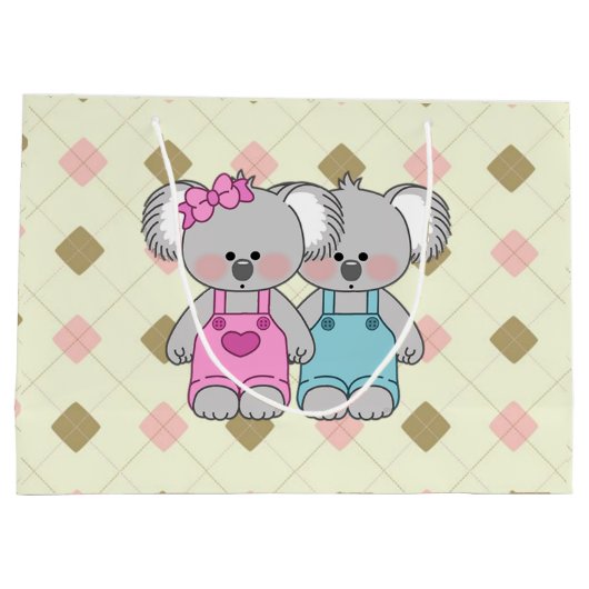 Grand Sac Cadeau Coutume Koala Twins (fille et garçon) (Dos)