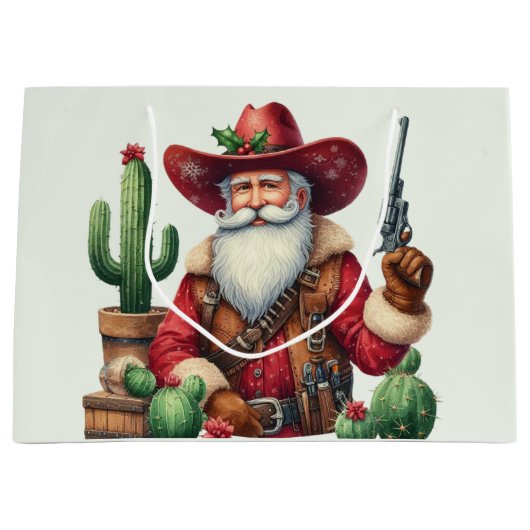 Grand Sac Cadeau Cowboy Père Noël Desert Cactus Pistol (Devant)