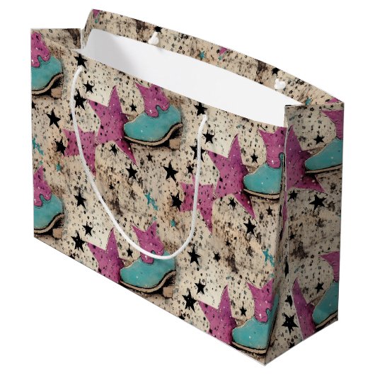 Grand Sac Cadeau Cowgirl Boots Star Studed Retro Motif (Dos Angle)