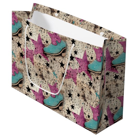 Grand Sac Cadeau Cowgirl Boots Star Studed Retro Motif (Devant Angle)