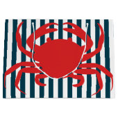 Grand Sac Cadeau Crabe rouge sur les rayures nautiques (Devant)