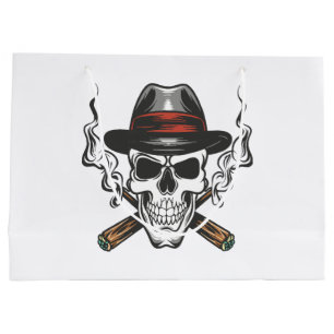 Grand Sac Cadeau Crâne de gangster avec chapeau fedora