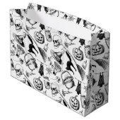 Grand Sac Cadeau Crânes Broomsticks Citrouille Bats Halloween (Dos Angle)