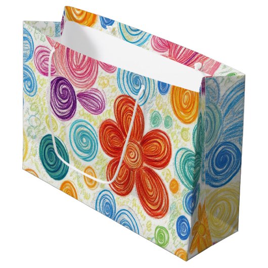 Grand Sac Cadeau Crayon Doodle Daisy Design (Devant Angle)