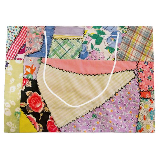 Grand Sac Cadeau Crazy Patchwork Quilt Avec Zigzag Stitch (Devant)