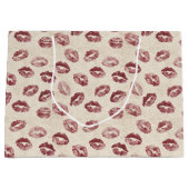 Grand Sac Cadeau Cream Red Lips Kisses Romantic Valentine's Day (Devant)