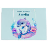 Grand Sac Cadeau Créature Mer Dauphin Cute Anniversaire (Devant)