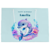 Grand Sac Cadeau Créature Mer Dauphin Cute Anniversaire (Dos)