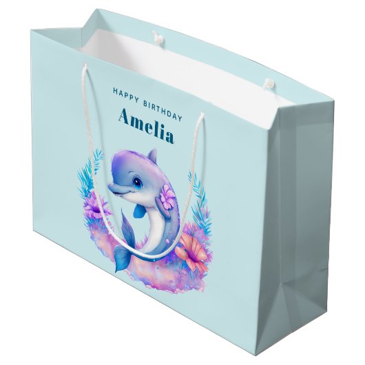 Grand Sac Cadeau Créature Mer Dauphin Cute Anniversaire (Dos Angle)