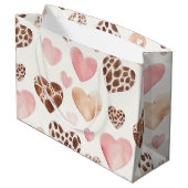 Grand Sac Cadeau Crème Brown rose Leopard Coeurs animaux Anniversai (Dos Angle)