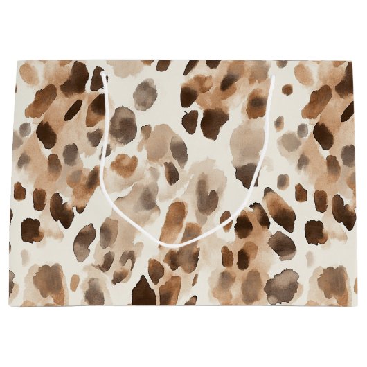 Grand Sac Cadeau Crème chic Brown léopard animal Anniversaire (Devant)