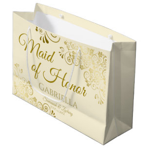 Grand Sac Cadeau Crème d'ivoire et or Elegant Maid of Honor Mariage