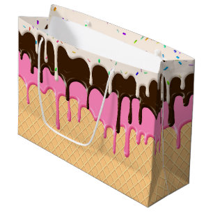 Grand Sac Cadeau crème glacée à la vanille chocolat à la fraise
