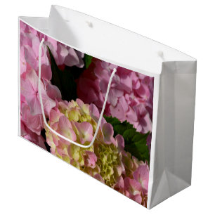 Grand Sac Cadeau Crème rose Hydrangeas jaune rose vert floral