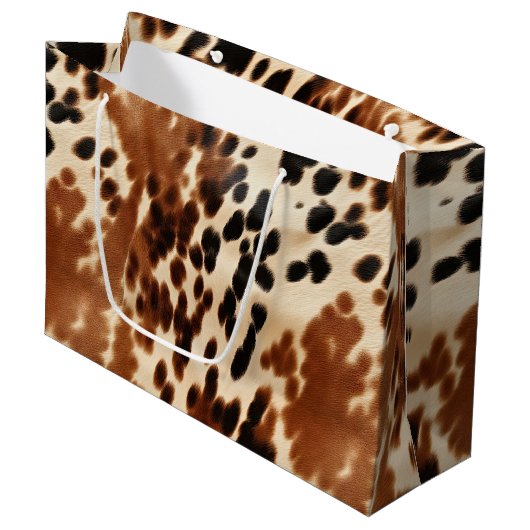 Grand Sac Cadeau Crème Western Cowboy Brown Noir Cowhide (Devant Angle)