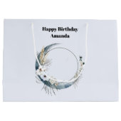 Grand Sac Cadeau Crescent Bleu Lune aux fleurs blanches Anniversair (Dos)