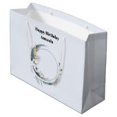 Grand Sac Cadeau Crescent Bleu Lune aux fleurs blanches Anniversair (Dos Angle)