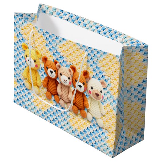 Grand Sac Cadeau Crocheted Stuffed Animals Blue and Yellow (Devant Angle)