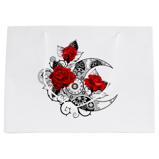 Grand Sac Cadeau Croissant mécanique avec roses rouges (Devant)