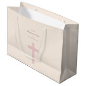Grand Sac Cadeau Croix de rose en pastel de communion (Devant Angle)