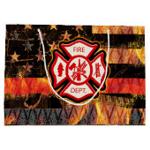 Grand Sac Cadeau Croix et flammes des pompiers (Dos)