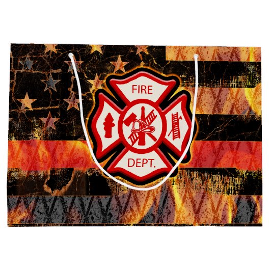 Grand Sac Cadeau Croix et flammes des pompiers (Dos)