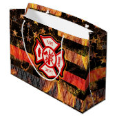 Grand Sac Cadeau Croix et flammes des pompiers (Dos Angle)
