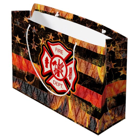 Grand Sac Cadeau Croix et flammes des pompiers (Dos Angle)