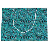 Grand Sac Cadeau Cuir à gaufre floral turquoise occidental (Devant)