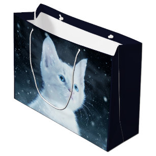 Grand Sac Cadeau Cuite Kitten blanc avec de beaux yeux bleus