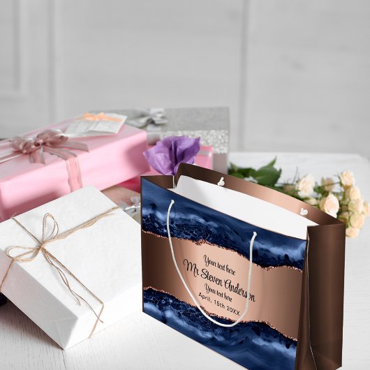 Grand Sac Cadeau Cuivre d'agate bleu