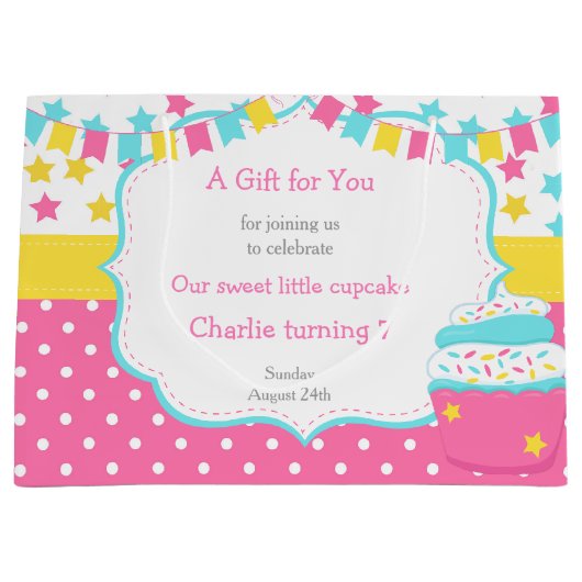 Grand Sac Cadeau Cupcake and Sprinkings Birthday Party (Devant)