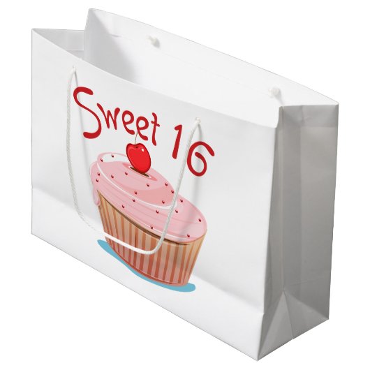 Grand Sac Cadeau Cupcake rose Design Sweet 16 (Devant Angle)