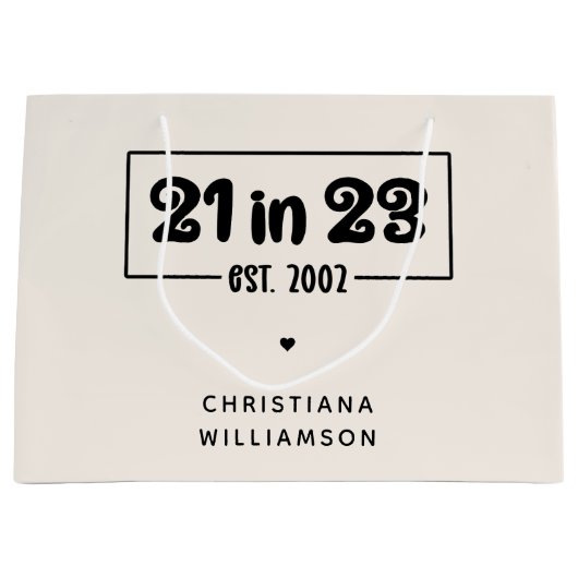 Grand Sac Cadeau Custom 21st Birthday Cadeau 21 en 23 Est 2002 (Devant)