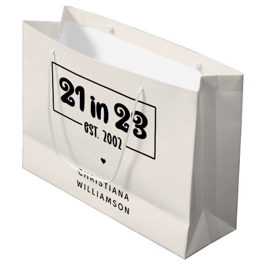 Grand Sac Cadeau Custom 21st Birthday Cadeau 21 en 23 Est 2002 (Devant Angle)