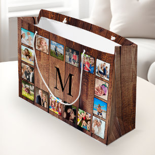 Grand Sac Cadeau Custom Family Photo Collage Reclaimed Wood