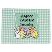 Grand Sac Cadeau Custom Happy Easter Bunny Chick Green Gingham (Dos)