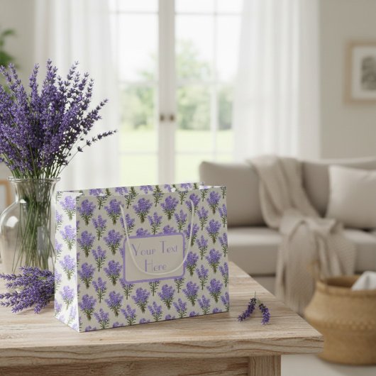 Grand Sac Cadeau Custom Large Paper Bag with Lavender Pattern