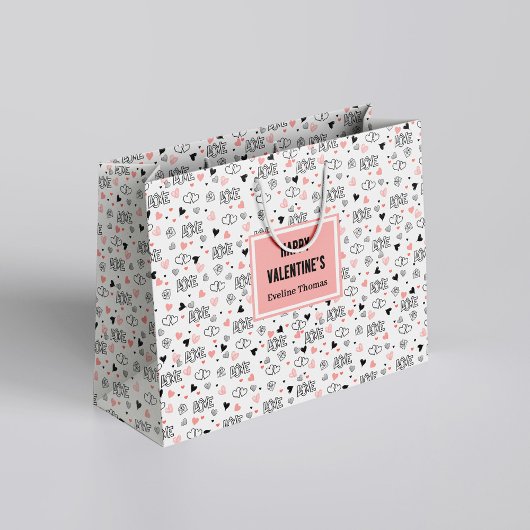 Grand Sac Cadeau Custom Name Pink Black Hearts Classic Gift Wrap 