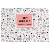 Grand Sac Cadeau Custom Name Pink Black Hearts Classic Gift Wrap  (Dos)