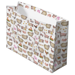 Grand Sac Cadeau Cute Aquarelle ferme Grange Animaux Motif