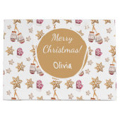 Grand Sac Cadeau Cute Aquarelle Snowman Cookies Monogramme (Devant)
