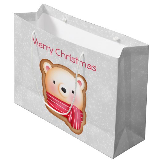Grand Sac Cadeau Cute Bear Face Red Scarf et Rosy Cheeks Christmas (Devant Angle)