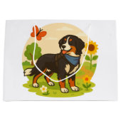 Grand Sac Cadeau Cute Bernese Mountain Dog with Sunflower & Butterf (Devant)