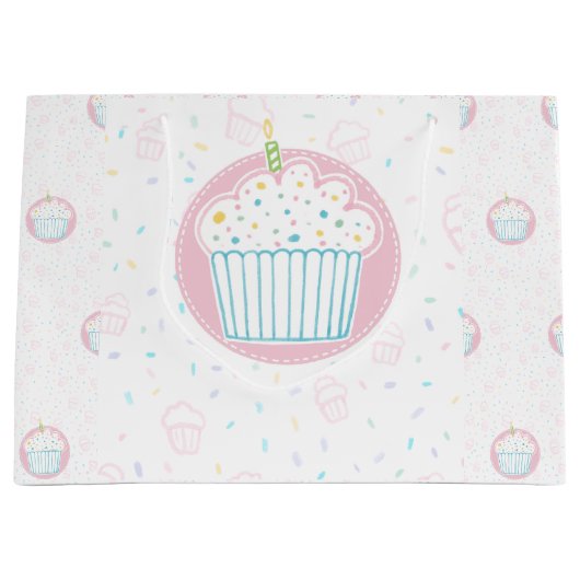 Grand Sac Cadeau Cute Birthday Cupcake with Candle (Devant)