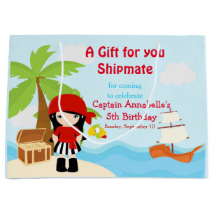 Grand Sac Cadeau Cute Black Cheveux Pirate Girl en RedAnniversaire