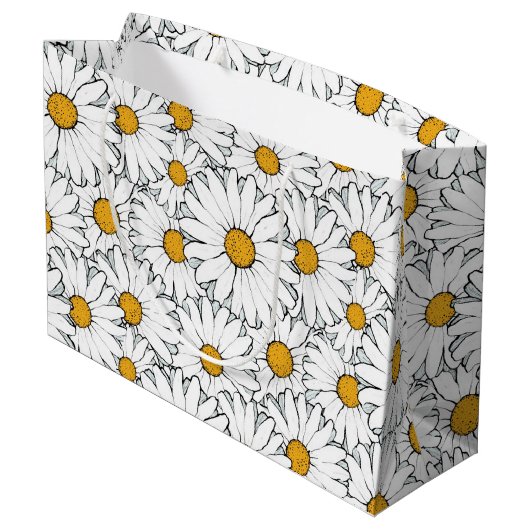 Grand Sac Cadeau Cute Blanc Jaune Daisies Floral Art Motif (Dos Angle)